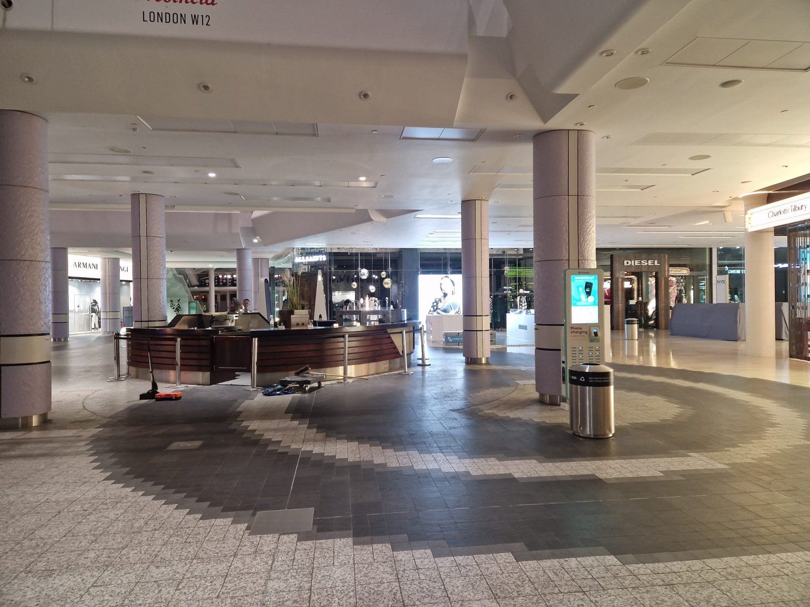 Wide view of bar kiosk during night-shift works